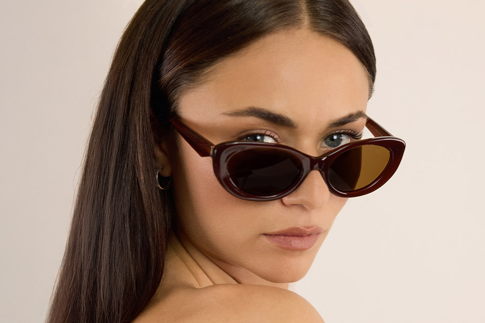 Ash sunglasses bio-acetate frames worn by model.