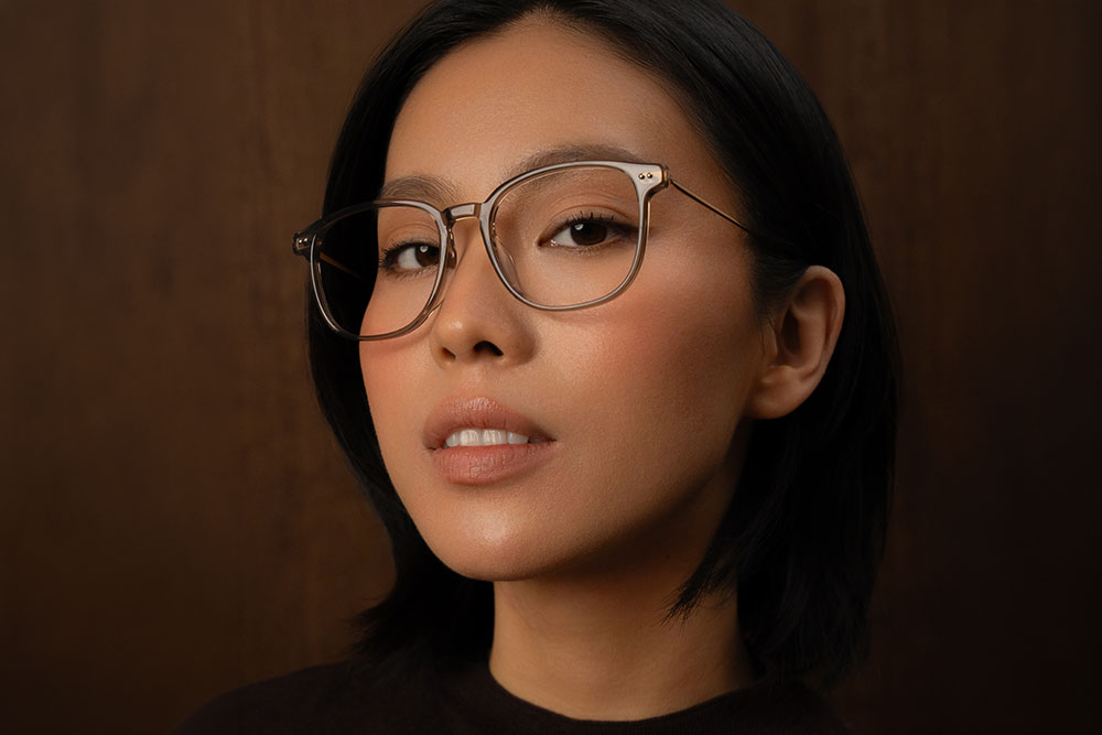 Humphrey Acetate and Metal eyeglasses frame worn by model.
