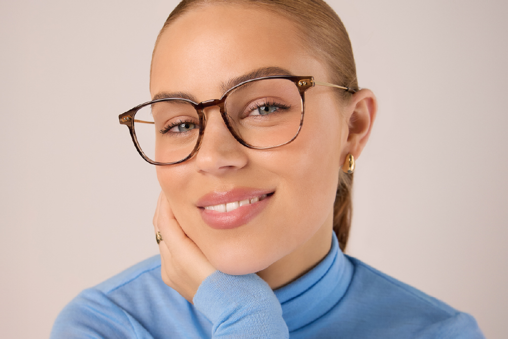 Humphrey Acetate and Metal eyeglasses frame worn by model.