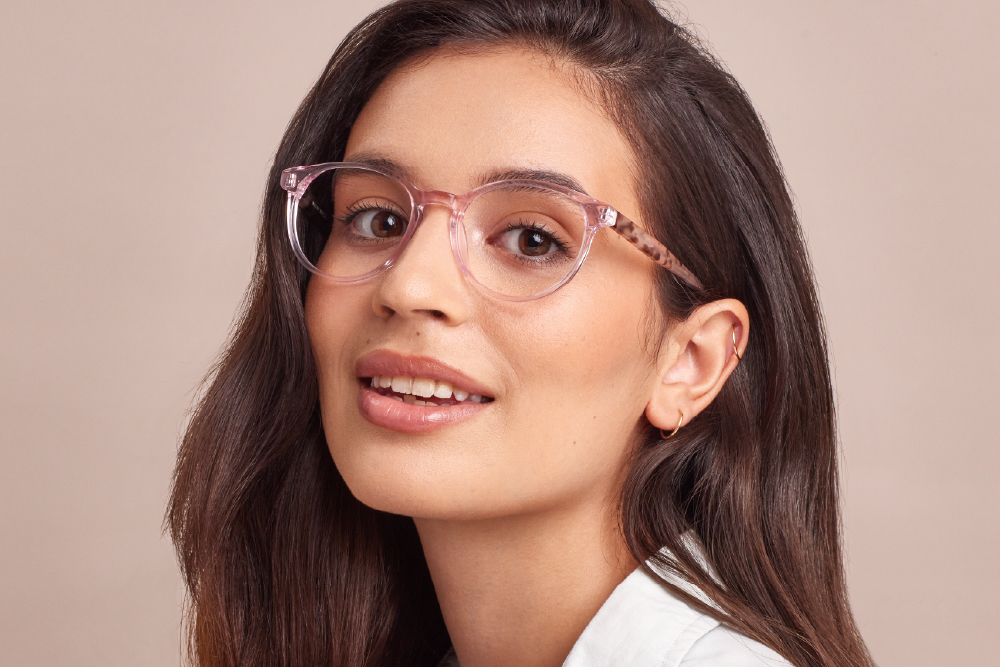 Louie Acetate eyeglasses frame worn by model.
