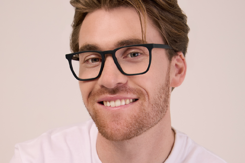 Kevin Acetate eyeglasses frame worn by model.