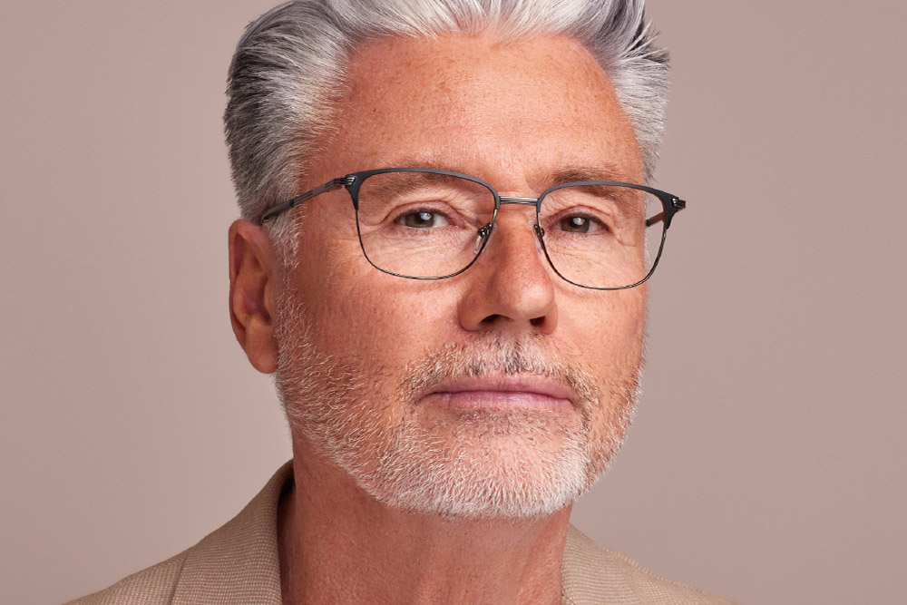 Neal Stainless Steel eyeglasses frame worn by model.