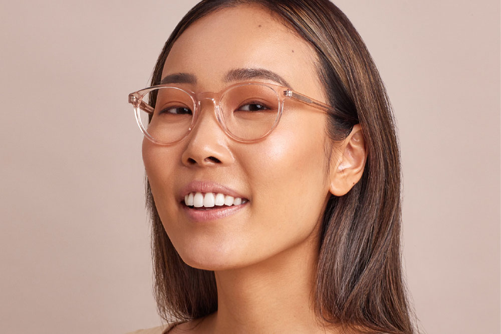 Maise eyeglasses frame worn by model.