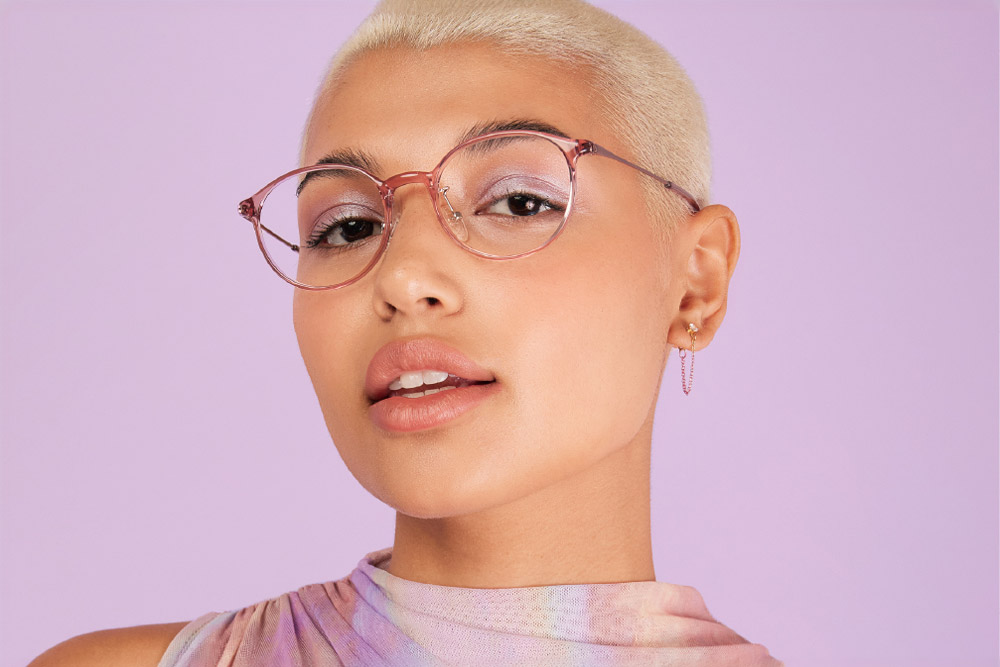 Lydia eyeglasses frame worn by model.