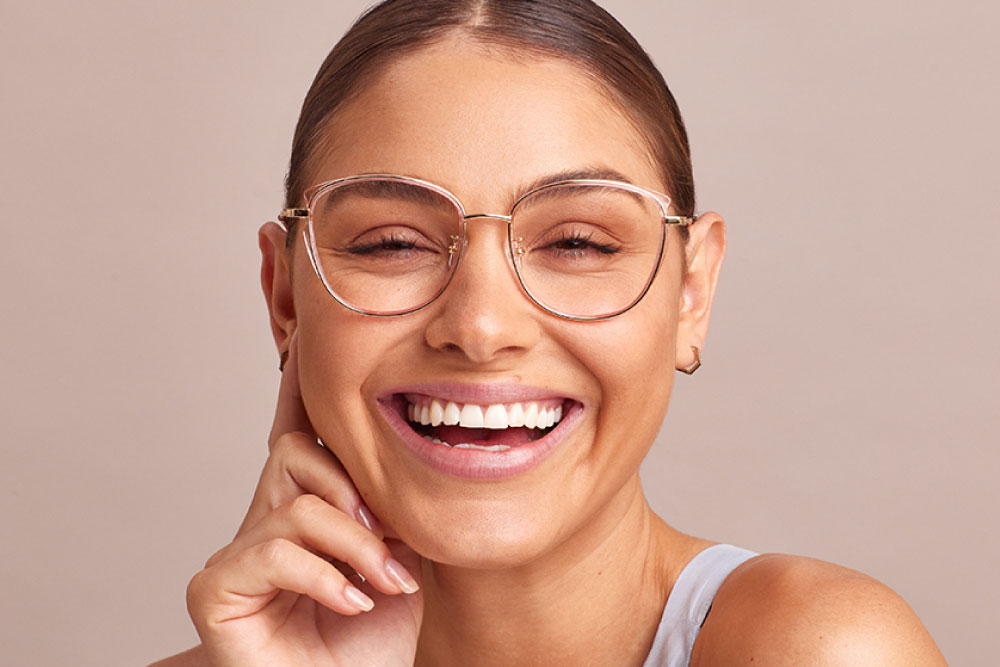 Netta eyeglasses frame worn by model.