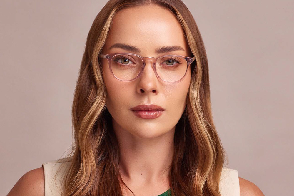 Luca Small eyeglasses frame worn by model.